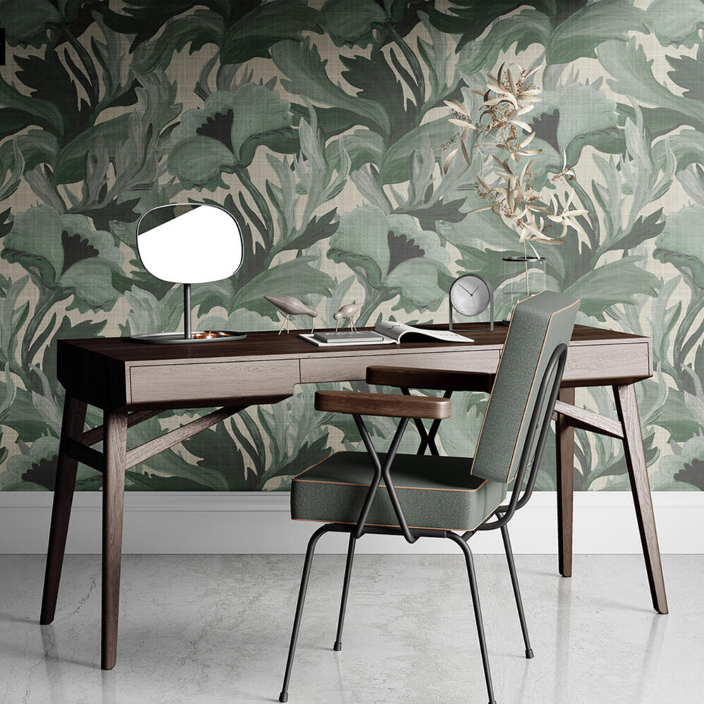 Home office wallpaper botanical poppy william morris style